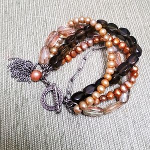 Silpada 5 strand pearl/quartz sterling bracelet